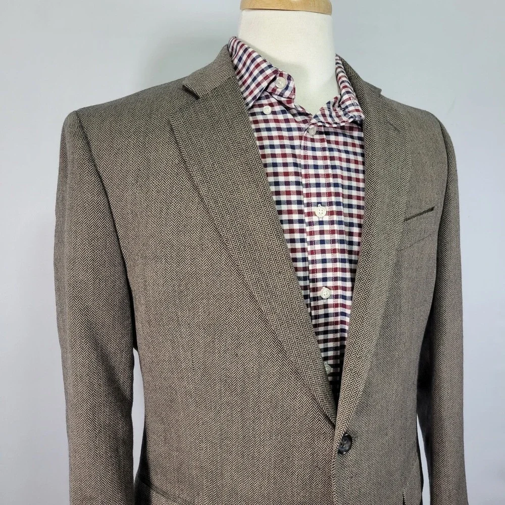 Stafford Men's Sport Coat Blazer Two Button Brown Herringbone Merino‎ Wool 42R